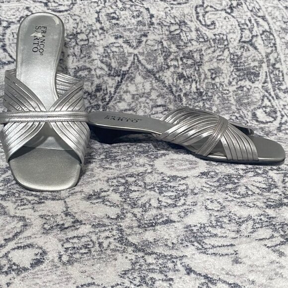 Franco Sarto EMMA Silver Metallic Strappy Mules Sandals Size 7 - Picture 4 of 7